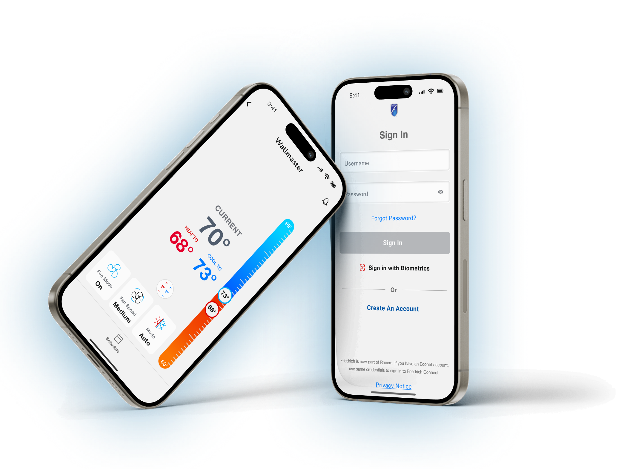 FriedrichLink App running on iPhone showing climate control